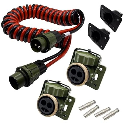 SERTPLAS 2 polig NATO 50mm² Elektrowendel, 2 x 50 mm², 4 Meter NATO Wendel, 12V/24V NATO Spiralkabel, 2 x NATO Steckdose mit 50 mm² Ink. Gummidichtung, auch Starthilfe einsetzbar