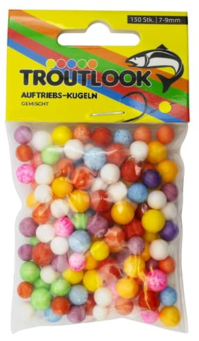Troutlook Auftriebs-Kugeln – Styroporkugeln für Forellenköder – Mix-Farben – Erhältlich in 2.5mm bis 9mm – Auftriebshilfe für Teig, Bienenmaden & Naturköder – Forellen-Zubehör