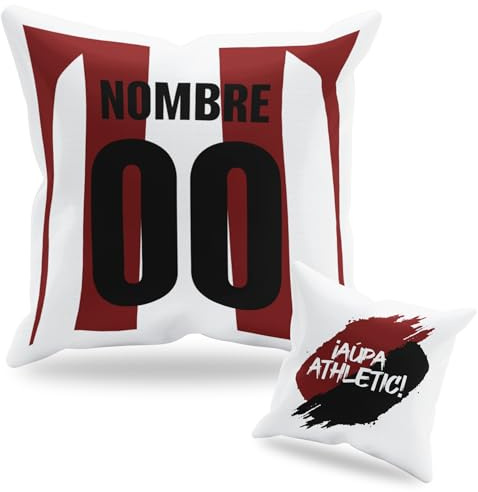 Cojín Personalizado Fútbol - Diseño Doble Cara - Regalo Original Aficionados del Fútbol - Regalo Camiseta Equipo Fútbol - Apto para Lavadora (Bilbao, 35 x 35 cm)