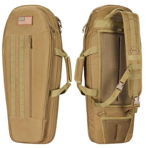 CVLIFE 30'' Soft Rifle Case, Rifle Bag Sling Backpack Bag with Padded Shoulder Strap and Lockable Zippers, Molle System for Hunting and Shooting, Flat Dark Earth