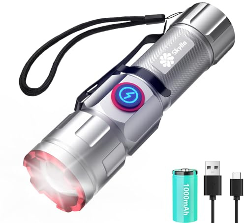 Skylla Torcia ricaricabile, mini LED torch molto luminosa, USB, impermeabile, 2500 lumen, 5 modalità di luce, zoom variabile, torcia a mano, tasca di emergenza, flash per campeggio, emergenze,