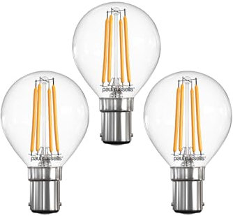 paul russells Dimmable Filament Golf Ball LED Bulbs, Small Bayonet Cap, B15, SBC, 4.5Watt 470LM G45 40w Equivalent, Mini Globe 2700K Warm White, Energy Saving, Decorative Chandelier Lamps, Pack of 3
