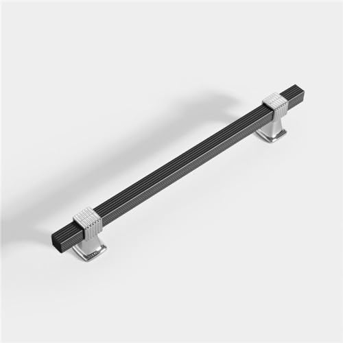 CSHWXY Zweifarbige Nähte, Schranktürgriffe, Küchenschranktürgriffe, Schubladenknöpfe, Möbelbeschläge, Schwarz/Silber, 128 mm