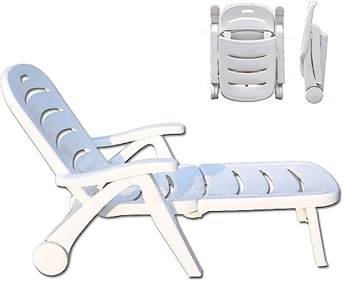 Preferspace Terrasse Chaise Lounge Plastik Pool Lounge Stühle mit Rädern Klappbarer Liegestuhl zum Sonnenbaden für draußen, Strand, Hof, leicht, Tragbar