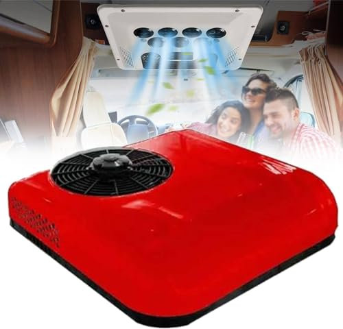 YLANMEI 12v/24v Air Conditioner for Rv, Air Conditioner Evaporator Set, Dc Air Conditioner, Car Roof Fan, Mini Air Conditioner for Car, Caravan, Truck,Red-24V