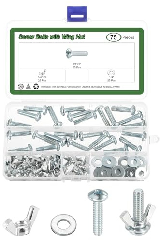 sourcing map Lot de 25 boulons à vis avec écrou papillon, 6,35 mm - 20 en acier au carbone - Serrage à la main - Vis à tête cruciforme 6,35 x 2,5 cm avec rondelle pour machines et équipements