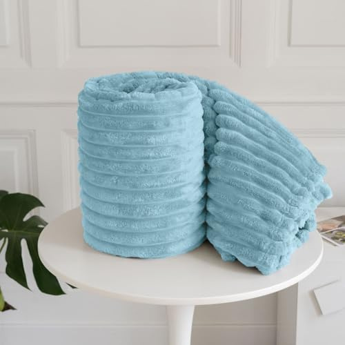 LIZZIE JACOBS New Chunky Cord Teddy Sherpa Fleece Throws Super Soft Warm Cosy Luxurious Sofa Settee Bed Throws Blankets For Kids and Adults (Duck Egg, King - 200x240cm)