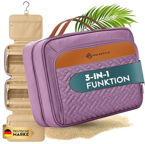 Kulturtasche Damen Groß – 3-in-1 Kulturbeutel zum Aufhängen mit 4 Fächern, Schmuckfach & Schminktasche – Praktische Kosmetiktasche für Reise & Ordnung