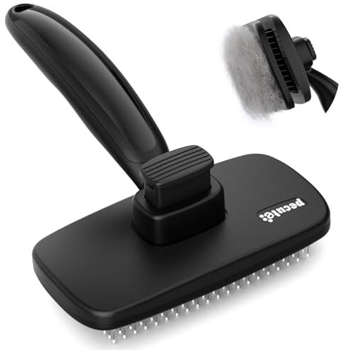 pecute Brosse pour chats chiens de grande taille, brosse chat/chien avec dents en acier inoxydable, poignée antidérapante, démêle les enchevêtrements et réduire la chute jusqu'à 90%, noir
