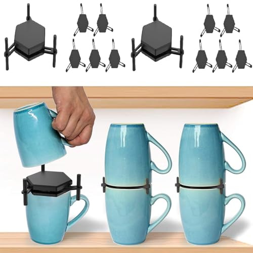 12Pcs Coffee Mug Holder, Stackable Cup Organizer, 3.97inch Adjustable Drinkware Stacker, Reusable Kitchen Storage for Cupboard Cabinet Shelf, Space-Saving (12PCS)