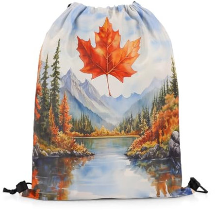 Tunnelzug Gymsack Autumn Ahornblätter Kanada Abenteuer Rucksackbeutel Faltbar Gymnastikbeutel Erwachsene Turnbeutel, Für Strand, Yoga, 36x42cm