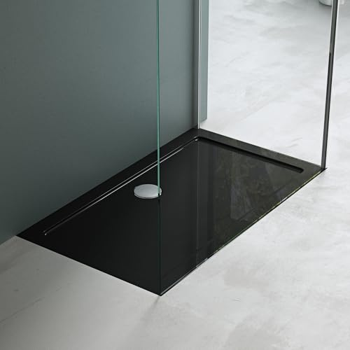 Mai & Mai Piatto Doccia Rettangolare in Acrilico Nero 75x120x4cm | Installazione Filo Pavimento | Design Moderno, Bordato, Antiurto, Faro2