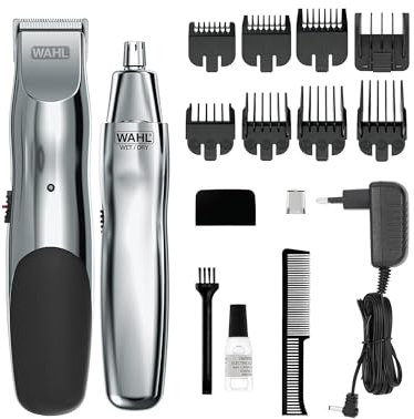 Regolabarba ricaricabile Wahl Groomsman per baffi, peli del naso, dettagli e pulizia con Trimmer Wet/Dry a batteria per peli del naso