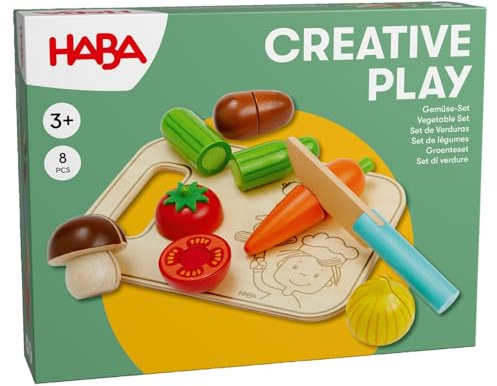 HABA Creative Play grönsakslekset – trägrönsaker för barn – perfekt för lekkök och köpbutik – kreativt rollspelstillbehör och Montessori pedagogisk leksak – från 3 år – 2012076001
