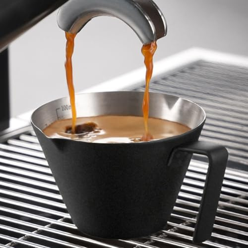 YARRAMATE Stainless Steel Espresso Shot Cup, Double Spout Metal Espresso Measuring Cup with V-Shaped Mouth, Espresso Accessories, 3.4OZ/100ML (Black)