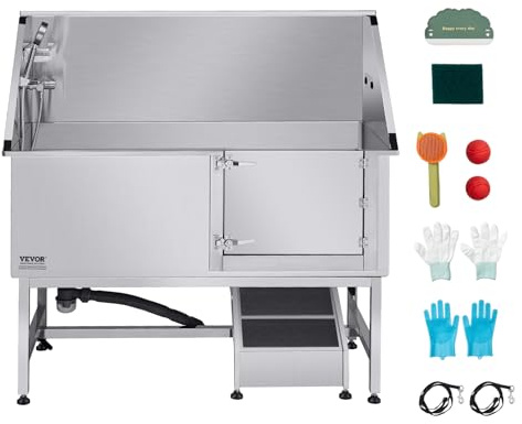VEVOR Stainless Steel Dog Washing Station, Professional 62 inch Pet Grooming Tub w/Ramp, PE Water Filter Board, Faucet & Showerhead & Soap Holder Bathtub for Large & Medium & Small Pets (Right Door)