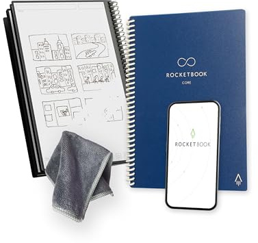 Rocketbook Core Carnet de Notes à Spirales Réutilisable, Taille Executive 15 cm x 22,4 cm, Bleu Marine - Pointillé, Connecté à l’Application, Effaçable, Durable, École, Travail et Projets Créatifs
