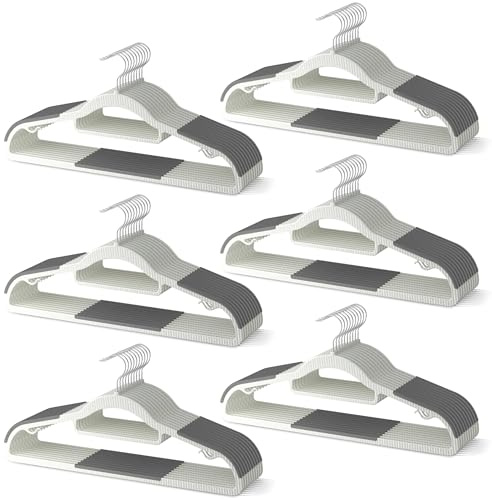 MLKJHHI 60 Pack Heavy Duty Plastic Hangers, Non Slip Clothes Hangers with Rubber Pads and 360° Hook - Thin Space Saving Hanger, Closet Organizer for Shirt, Pants, Suit, Skirt,Coat - Gray