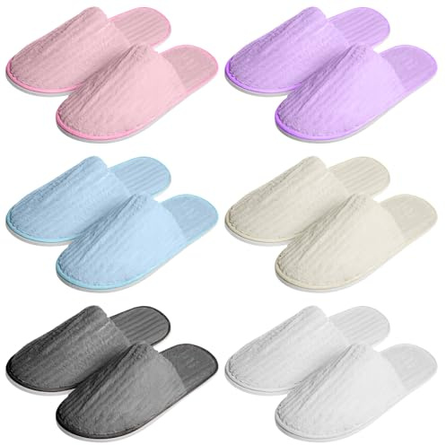 PORFOYO 6 Paires Chaussons Jetables Doux en Velours Corail, Pantoufles D'Hôtel Unisexes, Chaussons Invités pour Spa, Bain, Voyage, Événements et Fêtes – Pantoufles de Spa Confortables