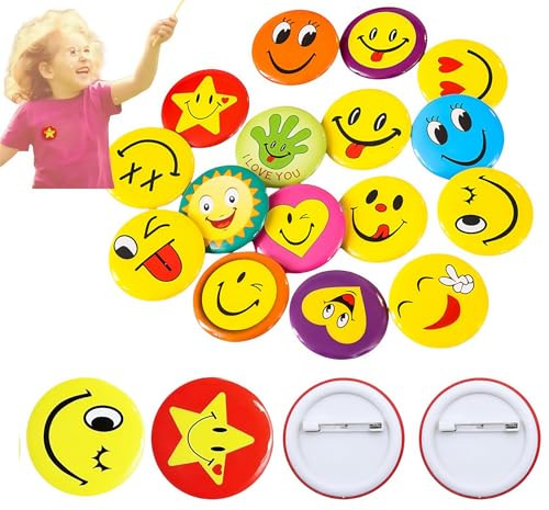 Badge Rond 40 Pièces Badge Smile Pins Badges avec Épingle,Smile Badges Métal Ronds Souriants Forfait Individuel Smile Épingles à pour Décoration de vêtements les Étudiants