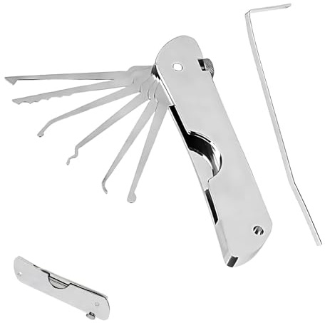 7in1 Lock Picking Kit, Locksmith Tools Lock Pick Set Padlock Training Tool Set Stainless Steel Single Hook Picks Locksmith Repairing Tools Portable Folding Quick Opener Lockpick Tool