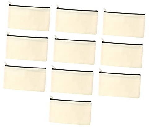 Homoyoyo 10 Stück Teiliges Canvas Federmäppchen Schwarze Robuste Baumwolltaschen mit Reißverschluss Vielseitig Nutzbar als Kosmetik und Münzbeutel für Schule Reise und DIY Bemalung