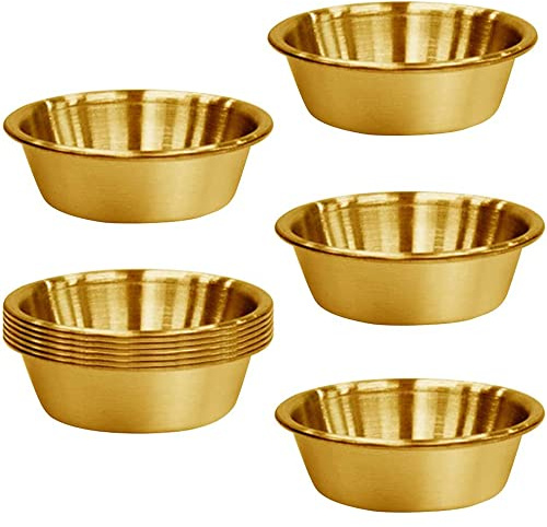ZCLYHT 10Pack 2.3OZ Edelstahl Sauce Geschirr, Gewürzschalen, Premium Sushi Tauchen Schüssel Teller, Metall Ramekins, Mini Vorspeis Teller, individuelle Gewürz Sauce Tassen (7cm Gold)