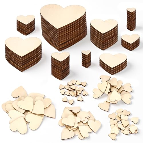 100 Stück Holzherzen Deko, 5 Größen Blanko Holzherzen zum Beschriften | Holzherzen zum Basteln, Hochzeitsdeko für Tischdekoration Hochzeit Geburtstag Weihnachten