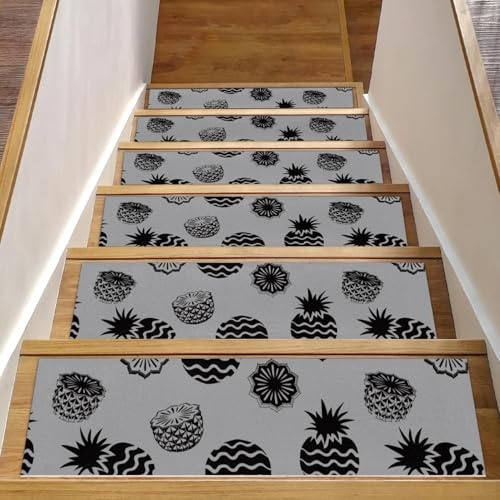 RODAILYCAY Alfombra de peldaños de escalera gris piña, 15 almohadillas antideslizantes para peldaños de escalera, 20 x 76 cm, para peldaños de madera en interiores, tapete reutilizable para niños
