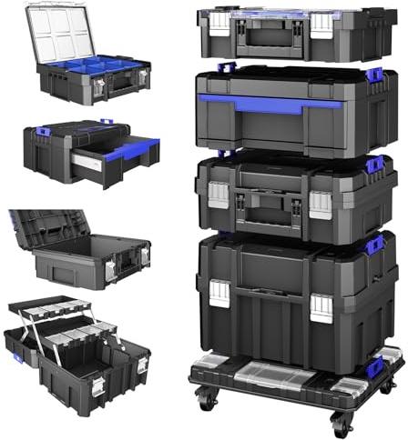 Caisse a Outil à roulettes à cinq niveaux,Boite a Outils Modulaire Empilable,Caisse a Outil Vide Portative avec Tiroir,Robuste et Durable,dans le garage, les réparations domiciliaires