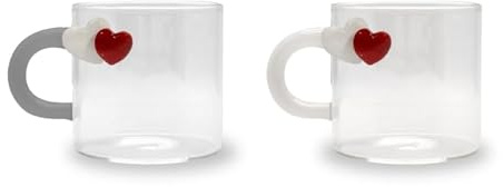 WD Lifestyle - Set 2 Tazzine in Vetro Borosilicato con Manico Colorato (Cuori)