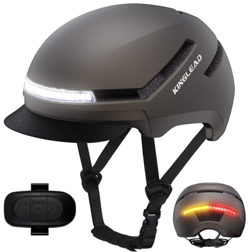 KINGLEAD Fahrradhelm mit LED Blinker & Fernbedienung, NTA 8776 & CE Zertifiziert, Front- und Rücklicht USB-C aufladbar, Abnehmbares Visier, City E-Bike Helm für Herren Damen