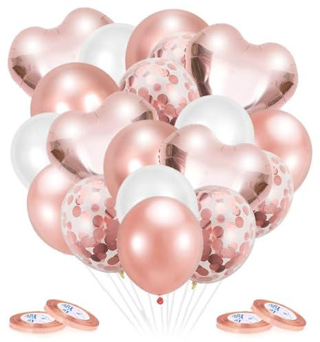 Rose Gold Luftballons 50 Stück Herzluftballon Rosegold Latexballons Konfetti Ballons, Helium Ballon Folienballon Set für Geburtstag, Party Deko，Hochzeit Dekoration