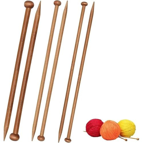 AYZDJ Juego de 6 agujas de tejer de bambú, agujas de tejer de madera de 10 mm, 8 mm, 6 mm, agujas de tejer de 25 cm de largo para principiantes y todos los proyectos, agujas de tejer lisas y rectas