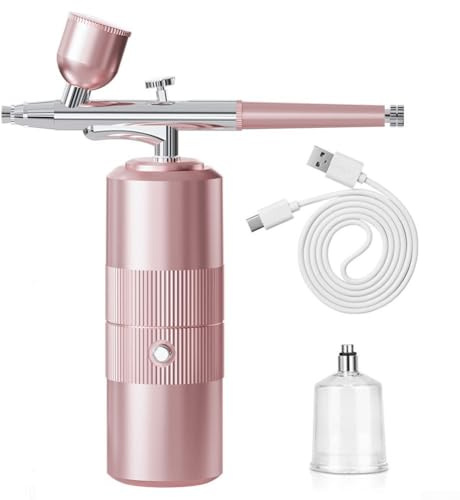 Kit aerografo portatile senza fili con punta da 0,3 mm, controllo della pressione a 3 marce e uscita 160 kPa per verniciatura automobilistica, dettagli moto, chiodo A (rosa)