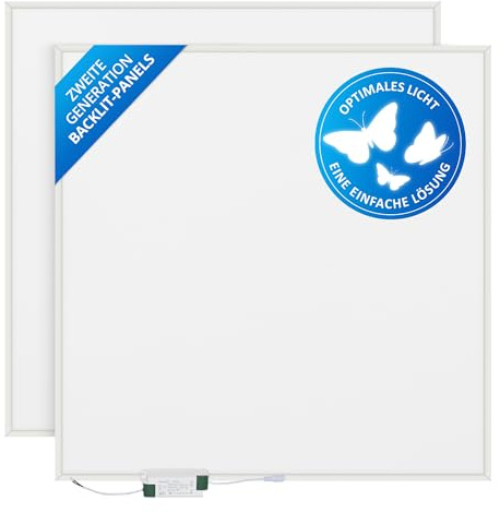 prosto 2x LED Deckenplatte 62x62 Neutralweiß 4000K 4000lm Odenwalddecken | LED Lichtplatte 4000K für angenehmes Arbeitslicht. Ideal für Lernzentren, Projekträume, Verwaltungsräume und Planungsbüros.