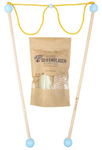 Riesen - Seifenblasen Set, Holzstäbe 50 cm Blau, Seifenblasen Pulver 5 L
