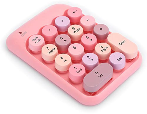 Dioche Tastierino Numerico Wireless Mini 2.4G Rosa a 10 Tasti – Tappo Rotondo Colorato retrò, Tastierino Numerico Impermeabile a 18 Tasti per contabilità Finanziaria, Plug and Play, Compatibile con
