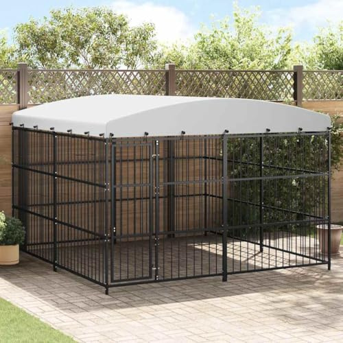 Mokuyary Outdoor-Hundezwinger mit Überdachung 300x300x210 cm, Outdoor Hundehaus Hundehütte, Hundelaufstall Welpenlaufstall für Garten