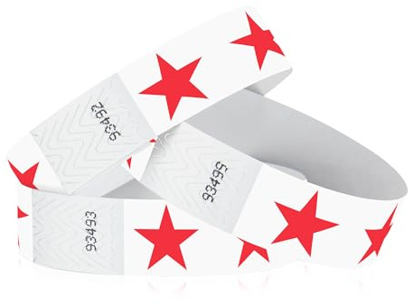 500 WristCo Red Stars Tyvek Wristbands for Events - Comfortable Tear Resistant Paper Bracelets ID Wrist Bands for Concerts Festivals Admission Party Identification Tours