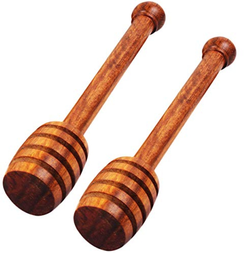 2 Stück italienische Olivenholz-Honiglöffel, 16,5 cm, Holzsirup Dippers – Wabenstäbchen perfekt zum Nieselregen von Honig – Ahornsirup – Schokolade – Karamell – Honiglöffel
