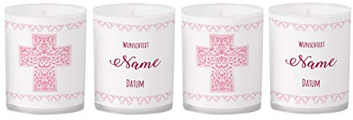 Striefchen® Tischdekoration zur Kommunion/Taufe/Konfirmation - Teelichter mit Personalisierung - Namen und Datum der Feier Rosa