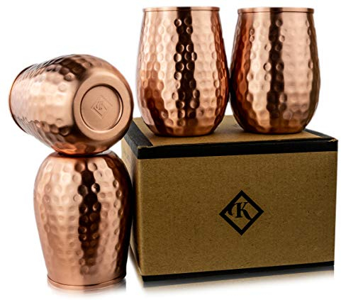 Kosdeg Copper Cups 16 Oz set of 4 - The Perfect Pure Copper Tumbler for Water - A New Way to Enjoy Wine - Better Than Glasses Plastic