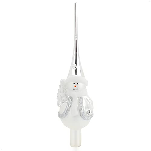 com-four® Weihnachtsbaumspitze glänzend, Christbaumspitze aus echtem Glas | Tannenbaumspitze mit Schneemann