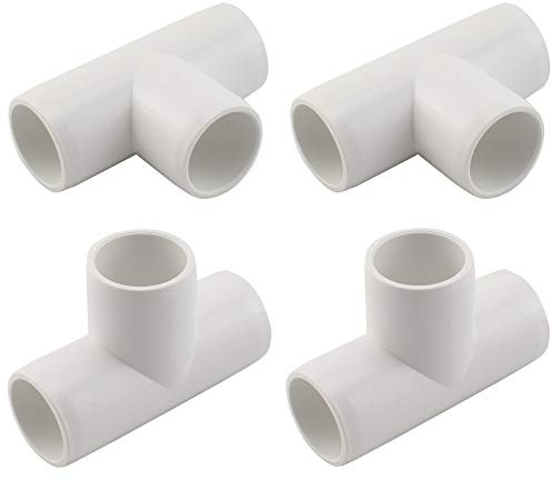 SDTC Tech 4-Pack 1 Tee PVC Fitting 3 Way Furniture Grade Pipe Elbow Connector for DIY PVC Shelf Garden Support Structure Storage Frame