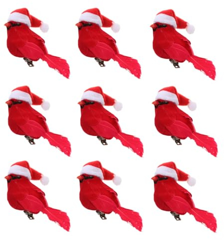 Milisten 10St. Weihnachtsvogel mit Weihnachtsmütze Clip Kreative Rote Vogel Figur Mit WeihnachtsmüTze Miniatur Baum Schmuck FüR Haus Garten BüRo Saisonale Christbaumschmuck Vogel Dekoration