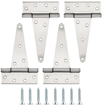 HOME MASTER HARDWARE 15,2 cm Edelstahl-Torscharniere für Holzzäune, robuste T-Scharniere, Schuppentürscharnier, T-Riemen-Scharnier für Außentore mit Schrauben, 4 Stück