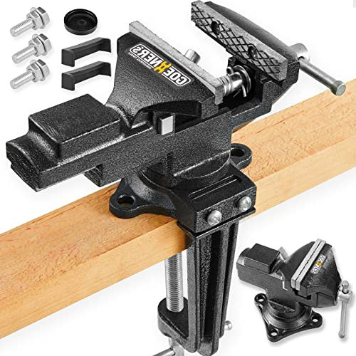 [Upgraded Version] Multi-Purpose Bench Vise 3.3, Table Vice for Workbench, Universal Clamping Vise with Heavy Duty Cast Iron, Multi-Jaw, Swivel Base, Easy Adjustment for Woodworking (3.3 Inch)