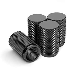 STEEL HAWK Tire Air Valve Caps – Precision CNC Machined Stainless Steel, Extended Knurled Design | Rust, Air Leak & Dust Proof Metal with O-Rubber Seal - Ideal for Vehicles - 4 Pack-PVD Black