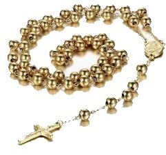 collana rosario uomo donna in acciaio vari colori ispirata alla tradizione cristiana sfere da 8mm MADE IN ITALY Misura regolabile spedizione gratis (oro)